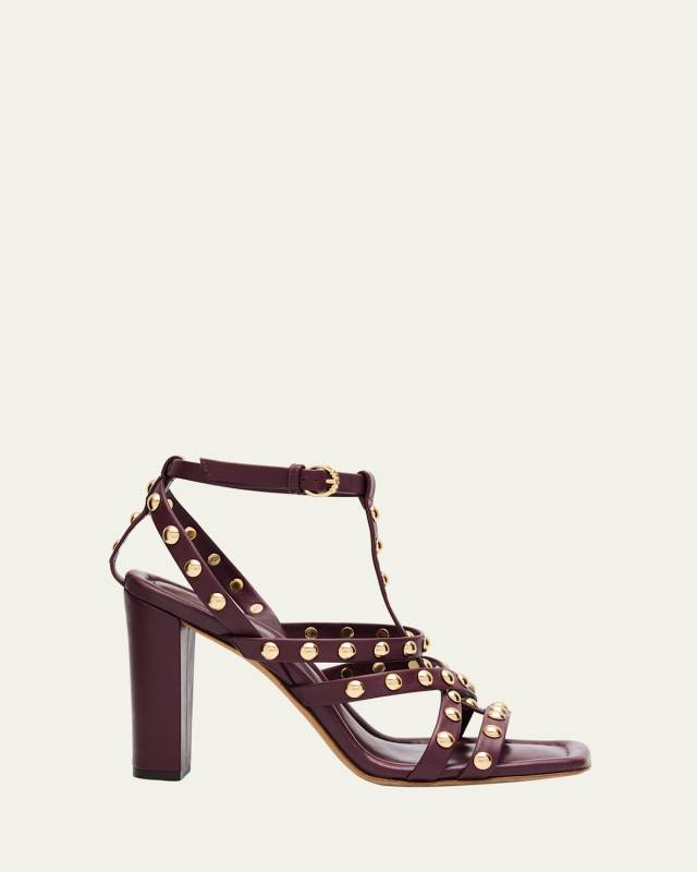 Bijou Studded Caged Block-Heel Sandals